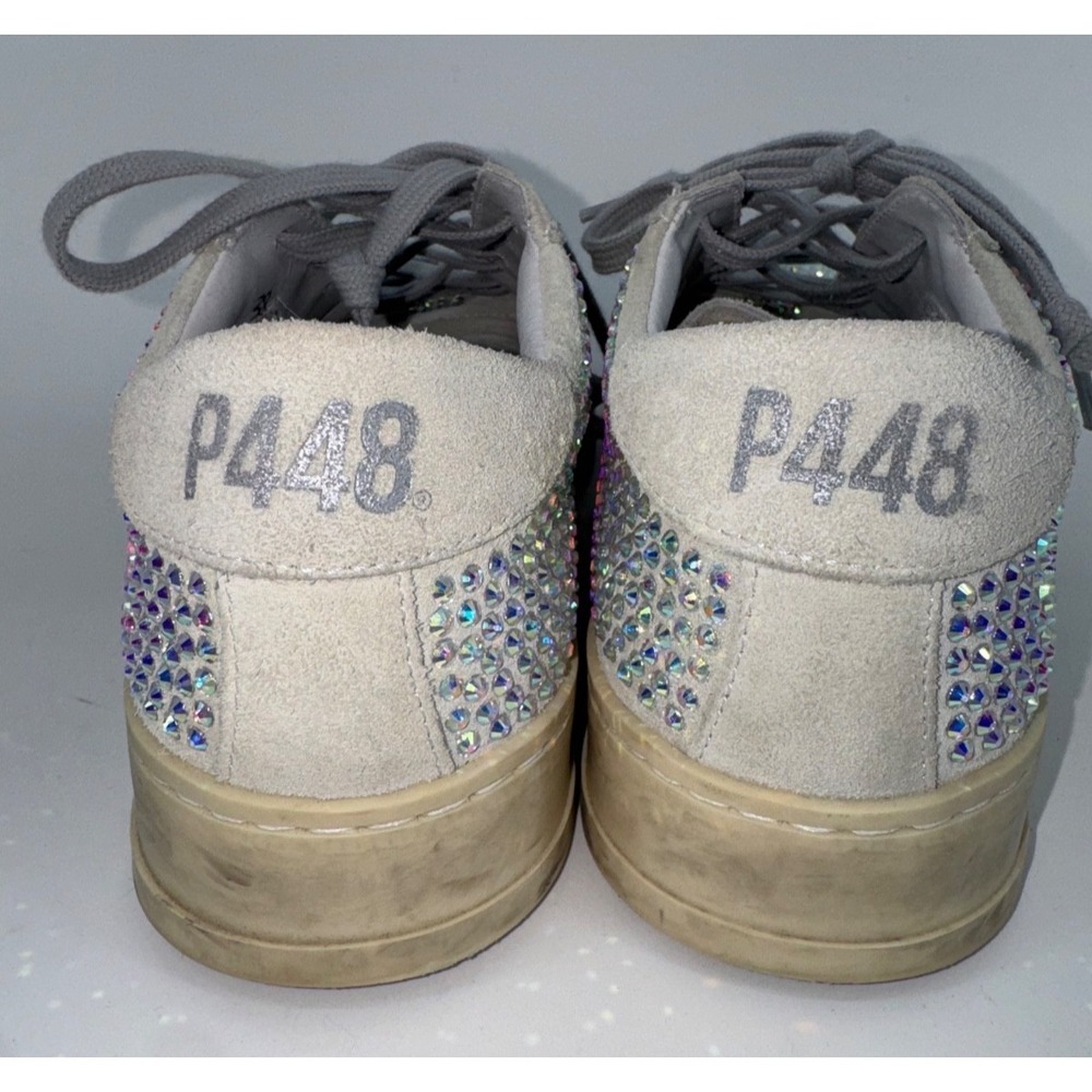 P448 John Gray Suede Rhinestone Sneakers Crystal Bling Y2K 38 size 7 glam Italy - Picture 5 of 13